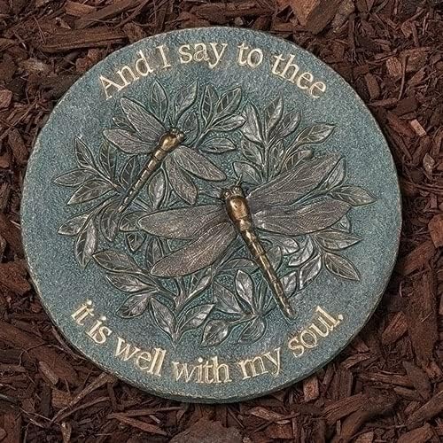 Roman Bronze Blue Patina Decorative Stepping Stone, Resin, Outdoor Decoration (9in Height, Soul)