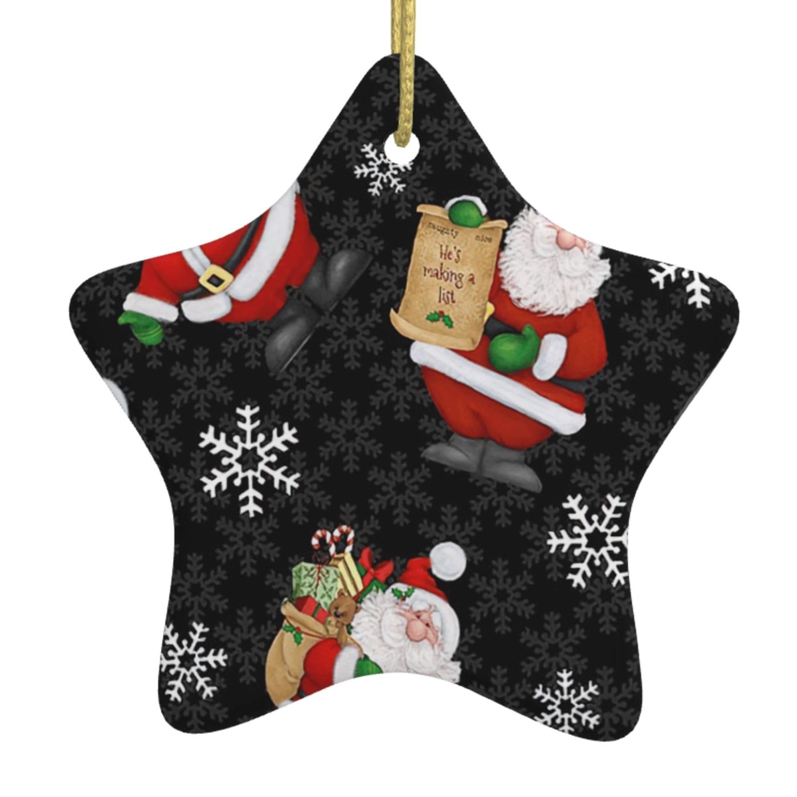 Merry Christmas Happy Print Christmas Ornaments, Ceramic Hanging Ornament, Round Shape Decorations