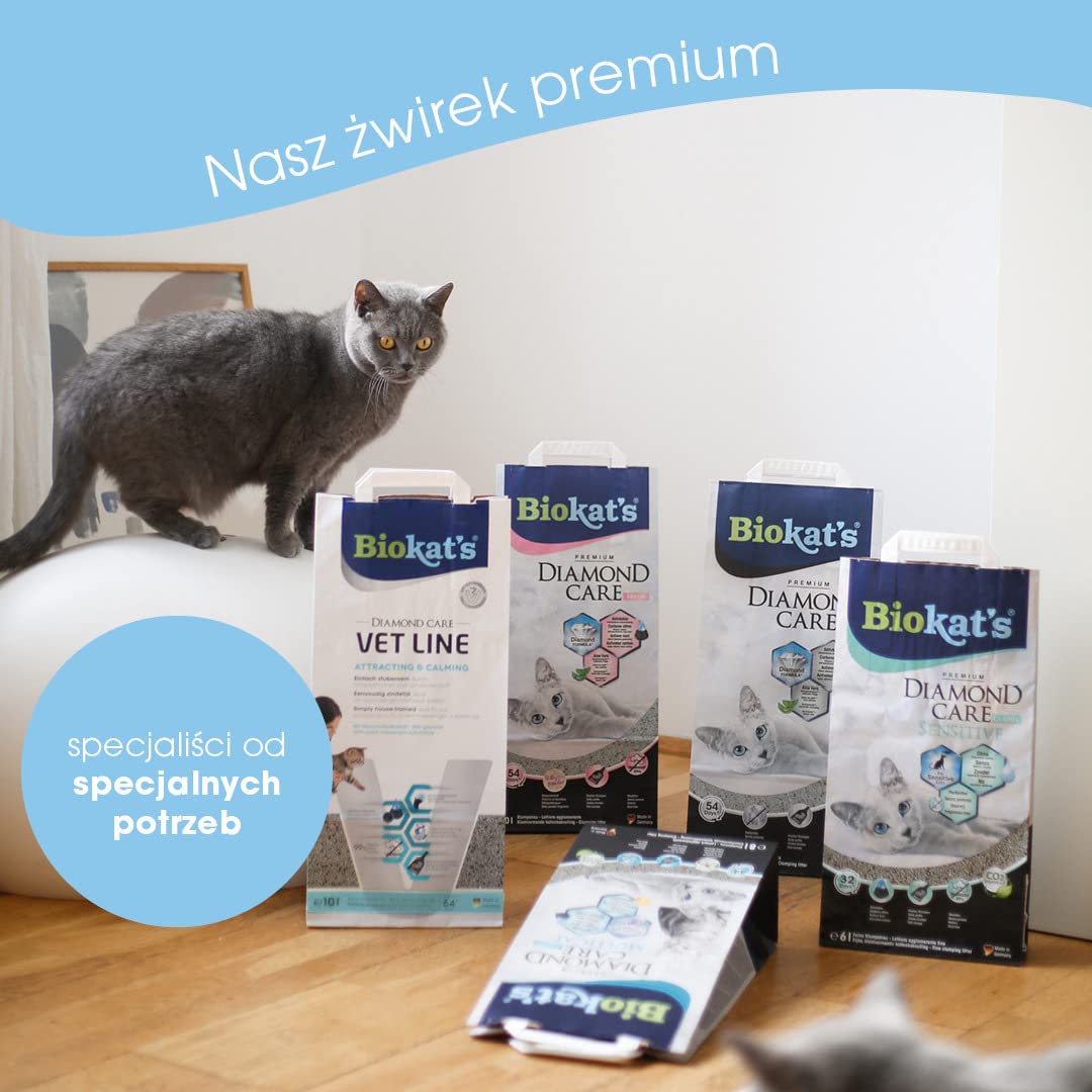 Biokatʼs Diamond Care VET LINE Attracting & Calming żwirek - Drobnoziarnisty żwirek dla młodych lub zestresowanych kotów - 1 worek (1 × 10 l)