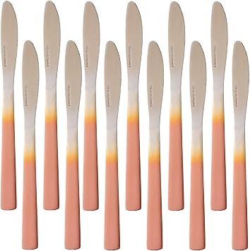Stainless Steel Dinner Knives, 12 Pieces Table Knives, 7.9 Inches Butter Knives Set, Metal Knives Cutlery Set with Round Edge for Home Restaurant Kitchen, Dishwasher Safe- Gradient Rose Gold