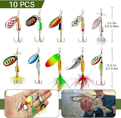 Miniatura 8 de TB Tbuymax Fishing Spinner Baits for Freshwater and Saltwater, 10pcs Rooster Tail Fishing Lures & Spinning Spoons, Hard Metal Baits for Bass Trout
