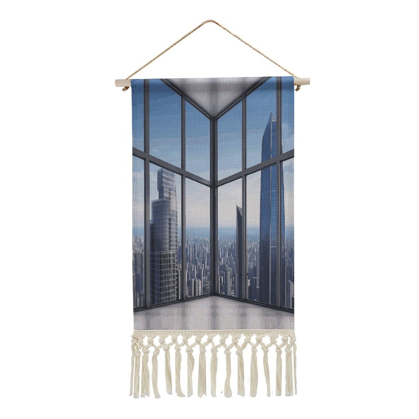 Adfgyerh Style Skyscraper Buildings Tapestry With Tassels Cotton And Linen Hanging Posters, Wall Art For Travel Gift, Wall Tapestry For Office Home Decor Bedroom Living Room Decor