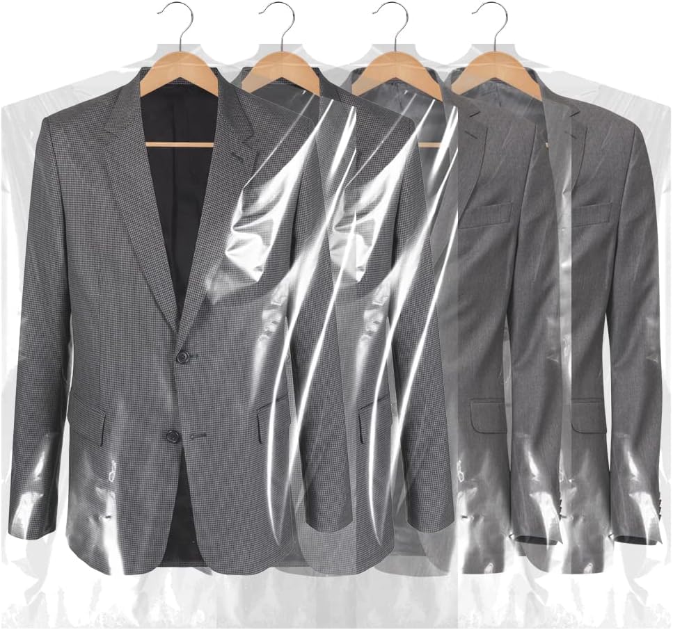 Image of RAAHII 10 piece transparent plastic garment dustproof hanger clothes storage bag for suit, Blazer cover, coat covers with zip for wardrobe storage of jacket,saree.