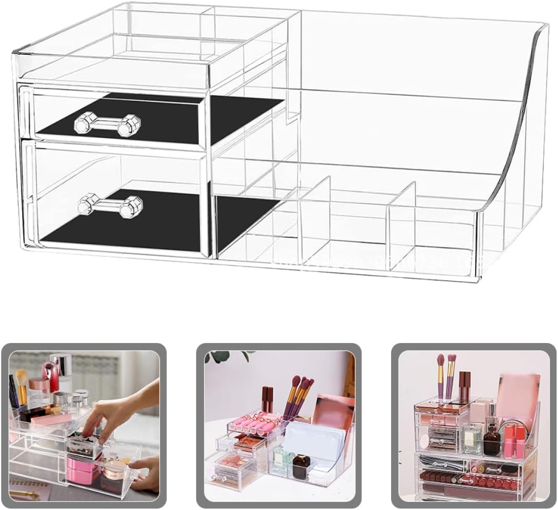 KALLORY Acrylic Makeup Organizer Drawer with Multi-compartments, Cosmetic Display Case for Lipstick, Makeup Brushes, Jewelry Storage, Vanity and Bathroom Use