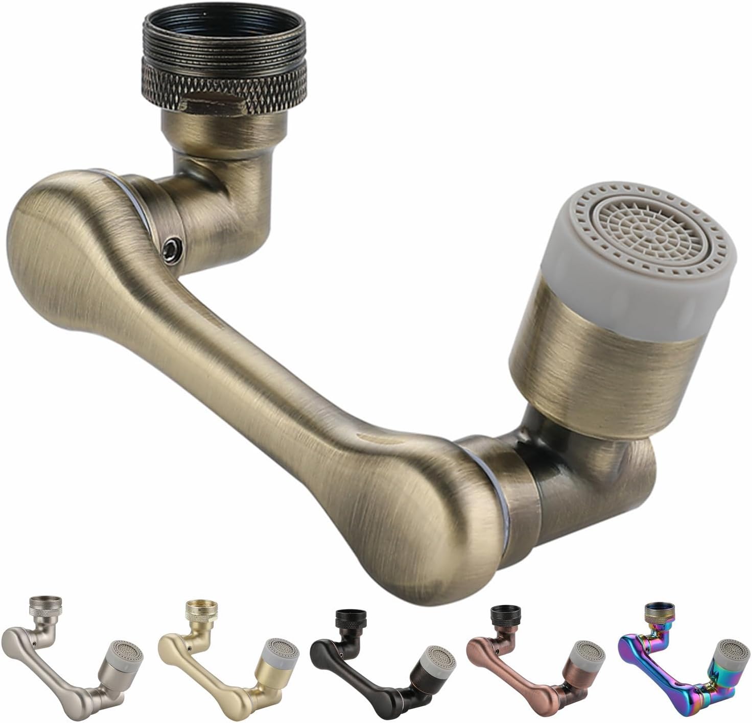 Universal 1080 Swivel Faucet Extender Large Angle Rotating Splash Faucet Aerator, Robotic Arm Swivel Extension Kitchen Sink Aerator Extender with 2 Water Outlet Modes Bronze Bronze 1