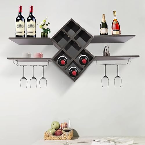 Miniatura 5 de Estante de pared para vino, soporte para copas de vino, estante de vidrio multifuncional, estante de almacenamiento de vino para botellas de vino,
