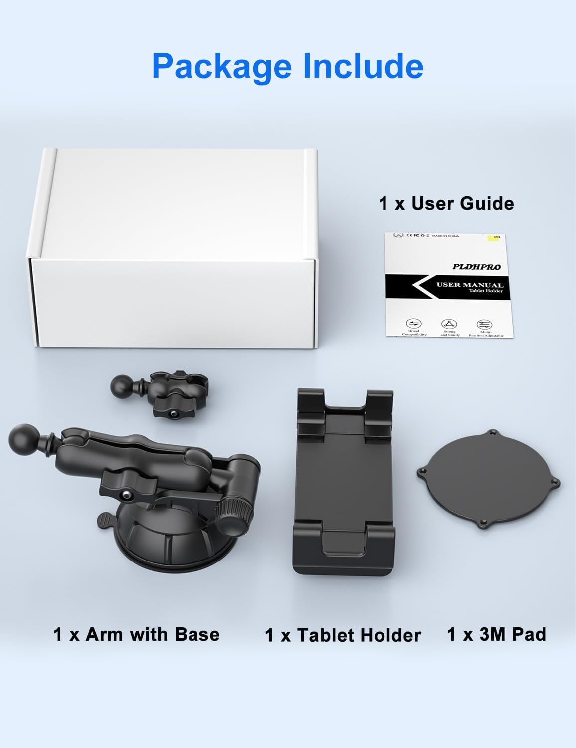 PLDHPRO Tablet Car Mount for Dashboard & Windshield, Heavy Duty iPad Holder for Truck, 360° Adjustable Suction Cup Stand Fits 5.1–15.6” Tablets & Phones, Stable for GPS & Road Trips