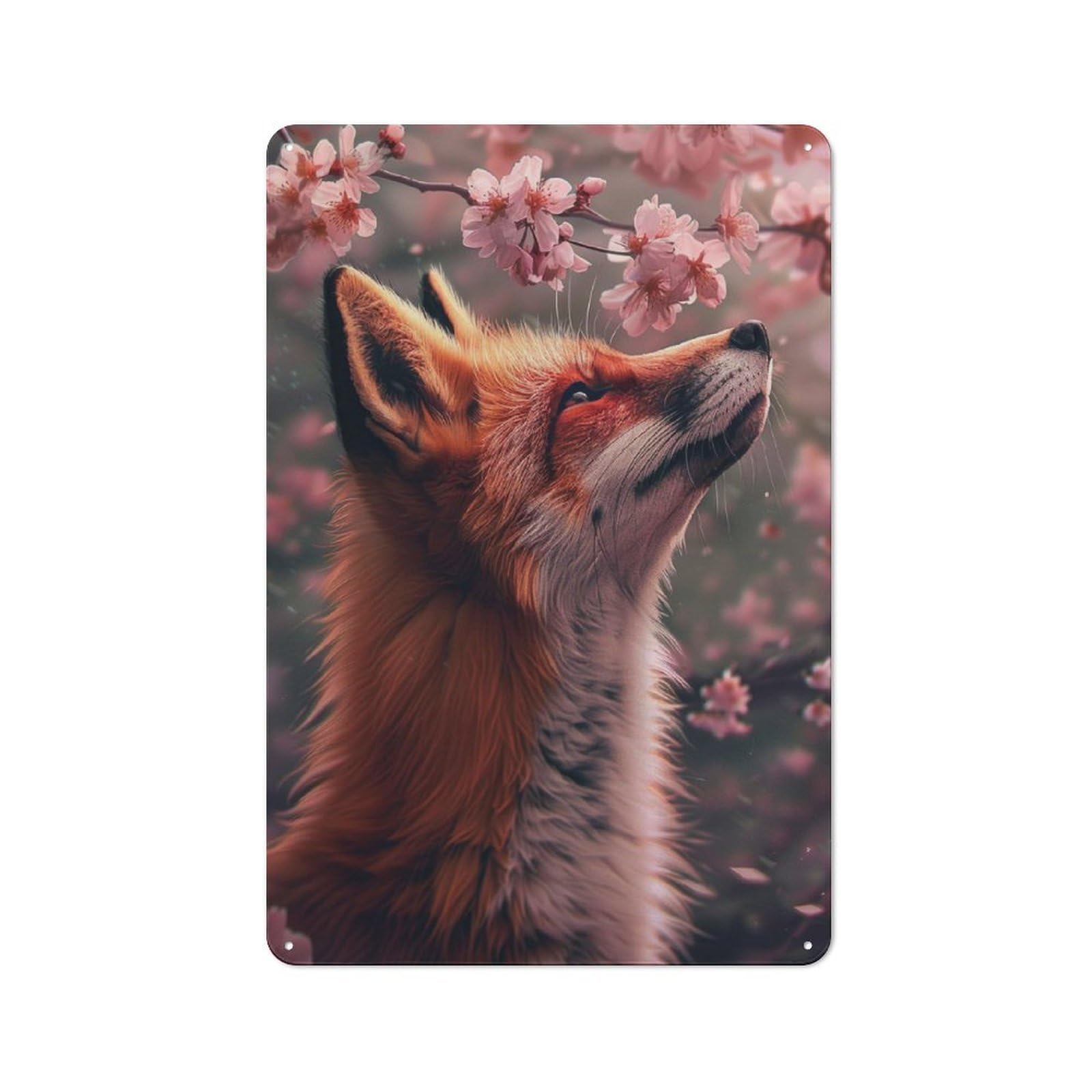 Metal Plaque 30x20cm with Red Fox Cherry Blossom for Pub Or Café, Vintage Decor, for Pub Decor Enthusiasts