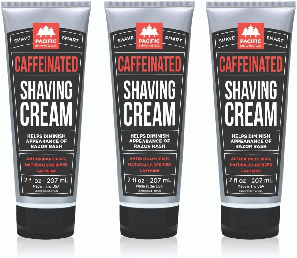 Caffeinated Shaving Cream - Shea Butter + Spearmint Antioxidant Shaving Cream with Caffeine - Clean Formula for a Hydrating + Irritation-Free Shave (7 Oz, 3 Pack)