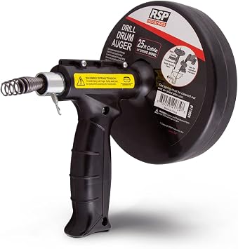 Supply Giant SU3240 Drill and Manual Drum Auger, Steel Plumbing Drain Snake with 25-Ft Drain Cleaning Cable to Remove Drain Clogs