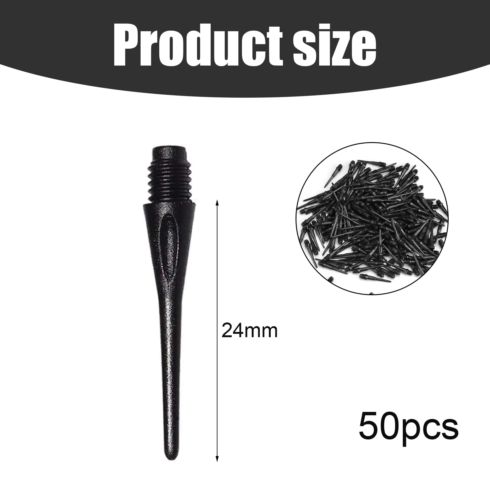50 Pièce Pointes de Fléchettes en Plastique, Embouts de Fléchettes en Plastique, Pointe de Fléchette Souple, Professionnel Bout Fléchettes, Filetage 2BA, pour Fléchettes Électroniques,Noir