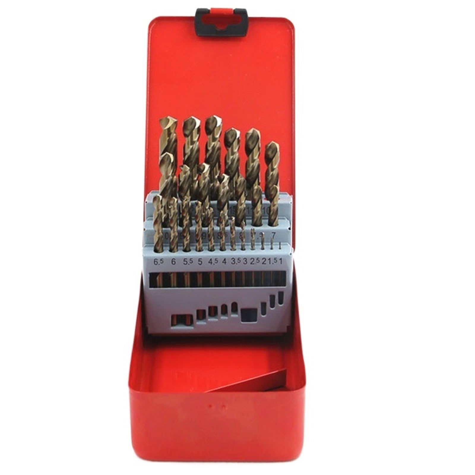 Juego de brocas para taladro rotativo Juego de 25 brocas helicoidales vástago recto cobalto HSS-Co 1-13 mm M35 for perforar metal, madera, acero inoxidable, hierro y aluminio(25Pcs with box)