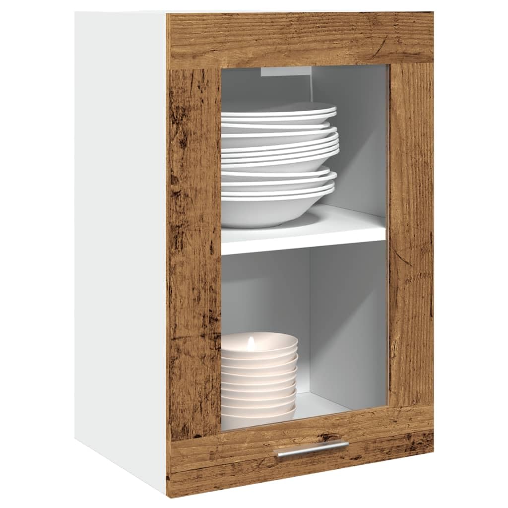 Hängeschrank Lyon mit Glastür in Altholz-Optik 40x31x60 cm aus Holzwerkstoff mit Küchenmöbel Stauraum für Geschirr und Kochutensilien