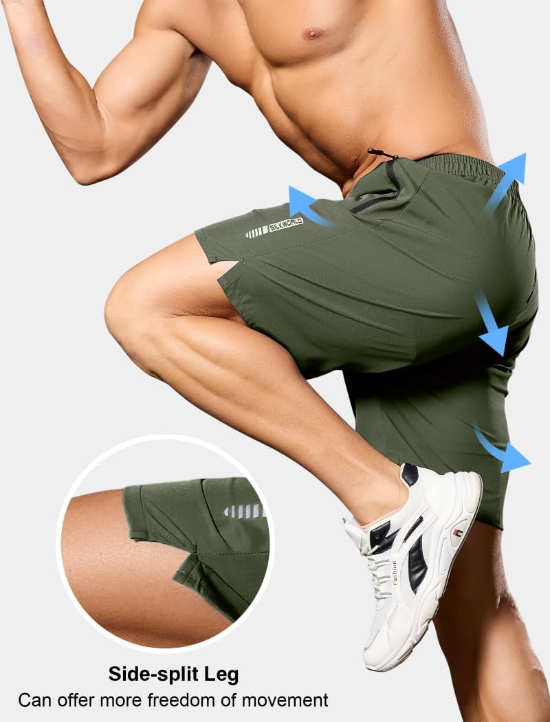 SILKWORLD Quick Dry Men's 2 in 1 Running Shorts with Zip Pocket 7" Workout Gym Athletic Shorts Lightweight Training Shorts - Image 4