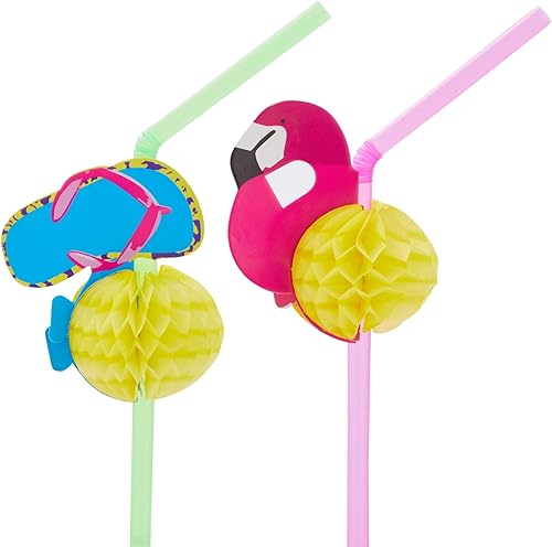 Miniatura 9 de BLUE PANDA Pajitas de cóctel, paquete de 100, multicolor, 9.5 pulgadas, 6 diseños tropicales, pajitas de fiesta en la playa, copas de margarita y