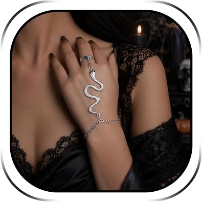 HUASAI Hand Chain Snake Bracelet for Women Finger Ring Bracelet Slave Hand Harness Bracelets Snake Jewelry for Halloween Party Medusa Costume Accessories