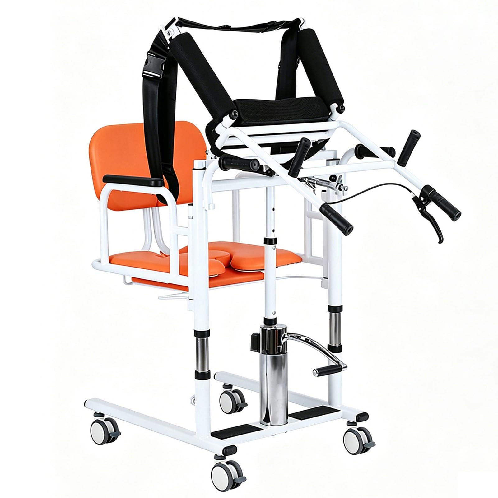Hydrauliczne krzesło transferowe dla osób starszych 200 kg, hydrauliczny podnośnik dla pacjentów, 180 ° dzielone siedzenie, wysokość 41-65 cm, krzesło prysznicowe i toaleta z kołami hamulcowymi, 4 w 1