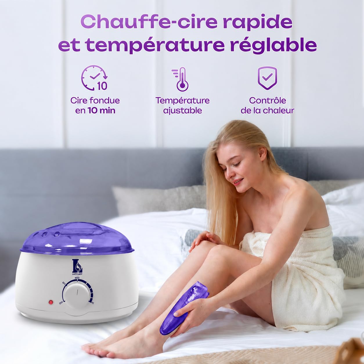Chauffe Cire Épilation à la Maison, Appareil à Cire Chaude avec Température Réglable, Machine à Cire Compacte pour Visage, Petites Zones, Jambes, Aisselles et Maillot(blanc)