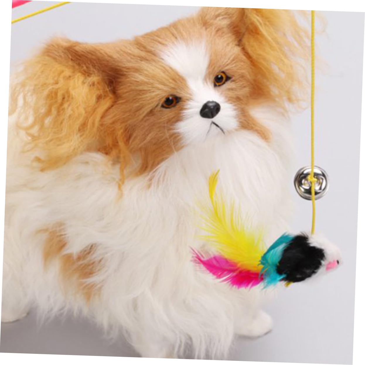 Canne à Pêche pour Chat Interactive Souris en Poils de Lapin et Clochette | Tige Suspendue à Corde Élastique, Tige en Plastique, Jeu pour Chaton Intérieur Couleur Aléatoire
