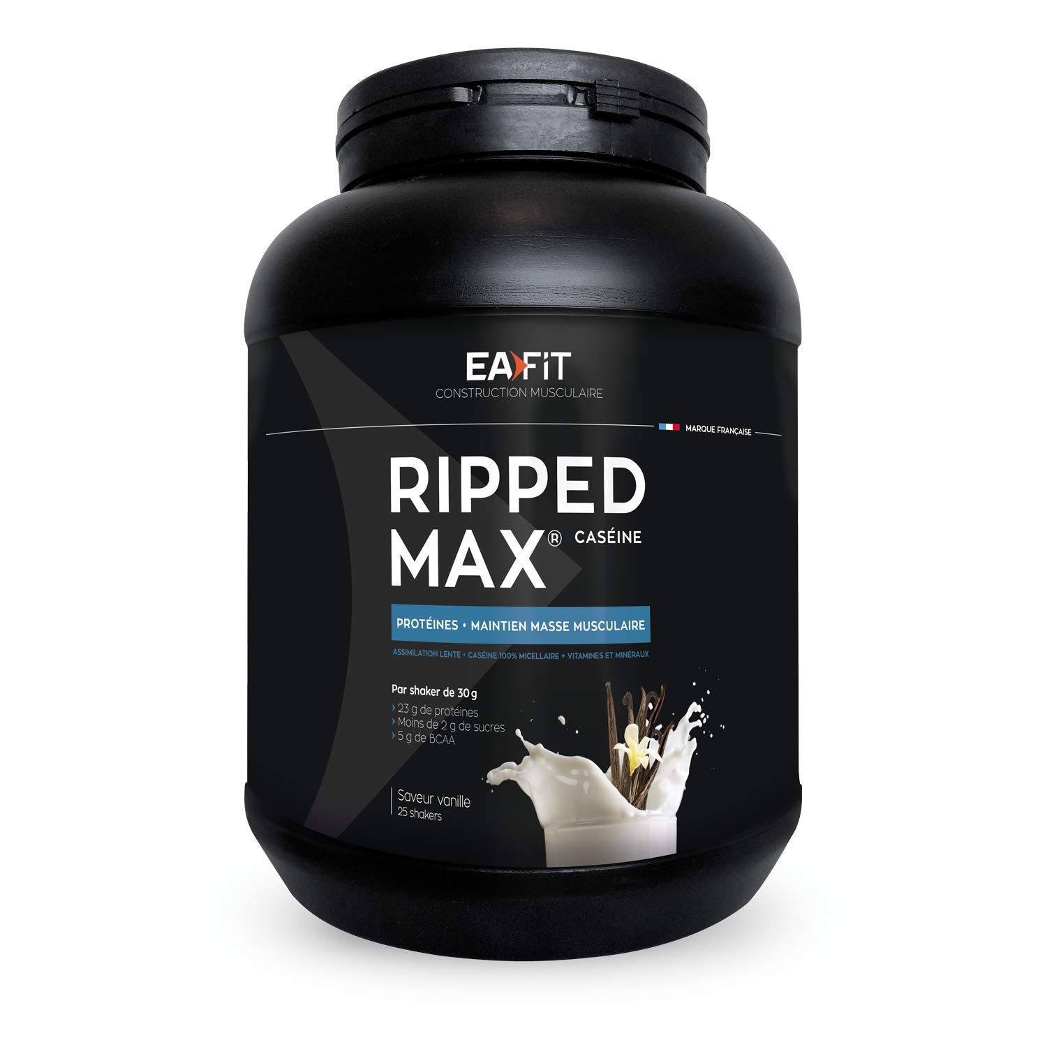 EAFIT Ripped Max Caseina vaniglia - 750 g - Ricca di Proteine -Basso contenuto di zuccheri e lipidi - Crescita Muscolare - Caseina Micellare al 100% - Lenta Assimilazione - Anticatabolico - 5g di BCAA