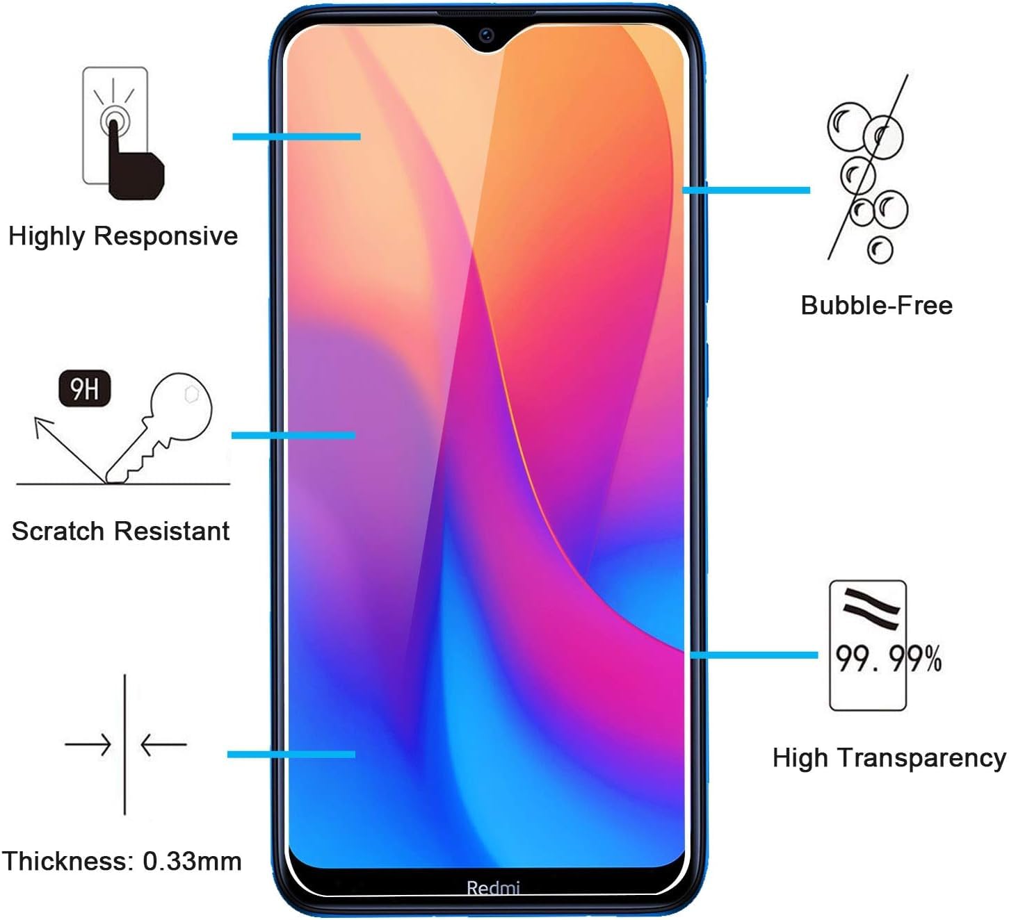 Image secondaire de NEW'C Lot de 2, Verre Trempé pour Xiaomi Redmi 8, Redmi 8A, Film Protection écran efficace contre les Rayures - sans Bulles - Ul
