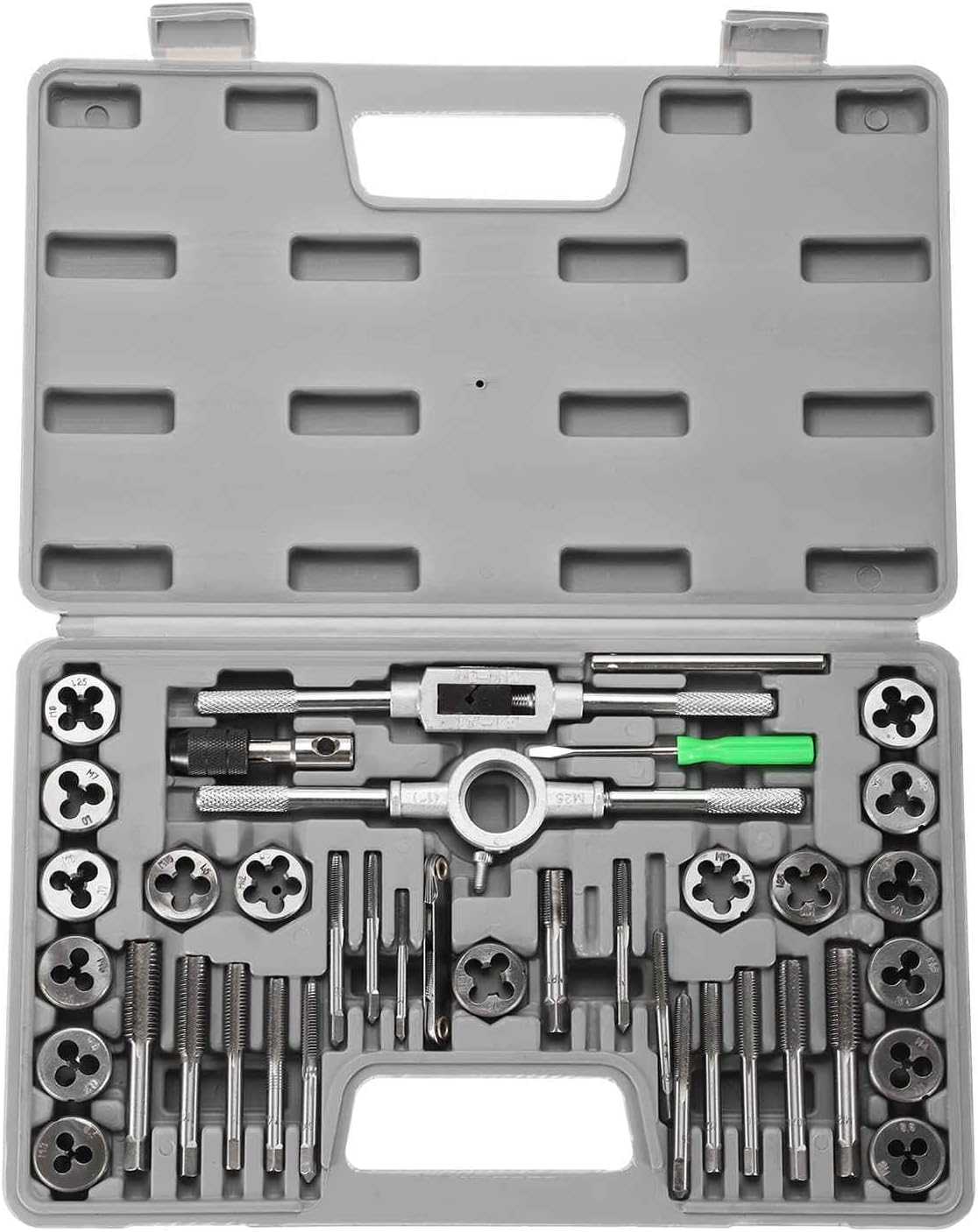 HARFINGTON 39pcs Metric Tap and Die Set M3-M12 Rethreading Tapping Tool Kit Screws Thread Taps Dies Wrench Handle Stock Holder with Storage Case for Male & Female Threading