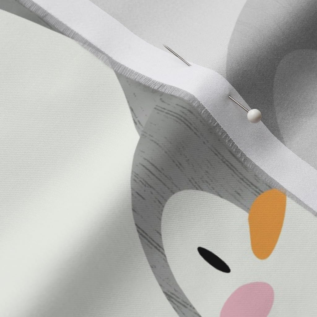 Spoonflower Fabric - Penguin Watercolor Whimsical Cute Gray Cream Pink Heart Love Valentine Printed on Organic Cotton Sateen Fabric by The Yard - Sewing Quilting Apparel Home Decor
