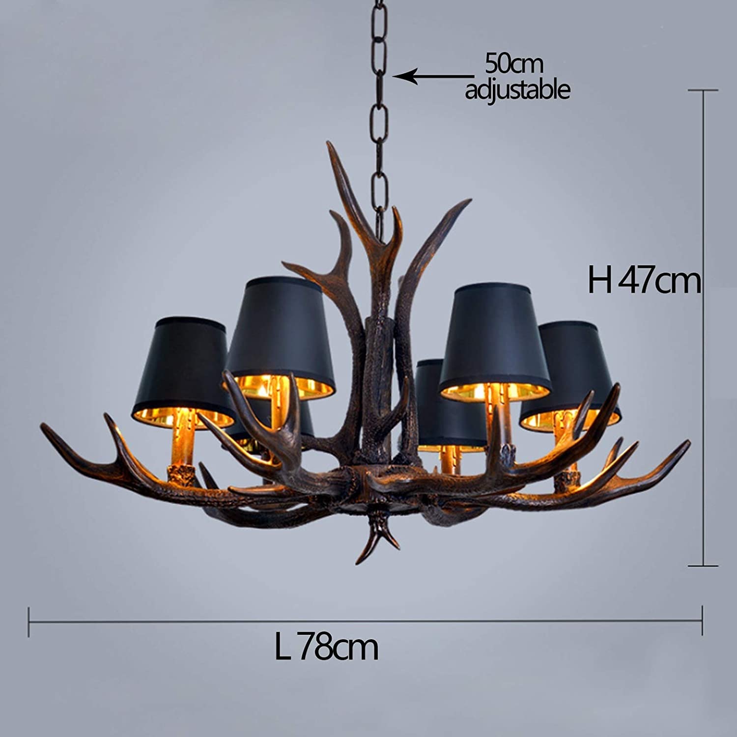 FWX Pendellampe Retro E14 Geweih Hängelampe Industriestil Kronleuchter Harz Schwarzer Eisen Lampenschirm Pendelleuchte Höhenverstellbarer Hängeleuchte Esszimmer Wohnzimmer Cafe Küche Bar Deckenleuchte