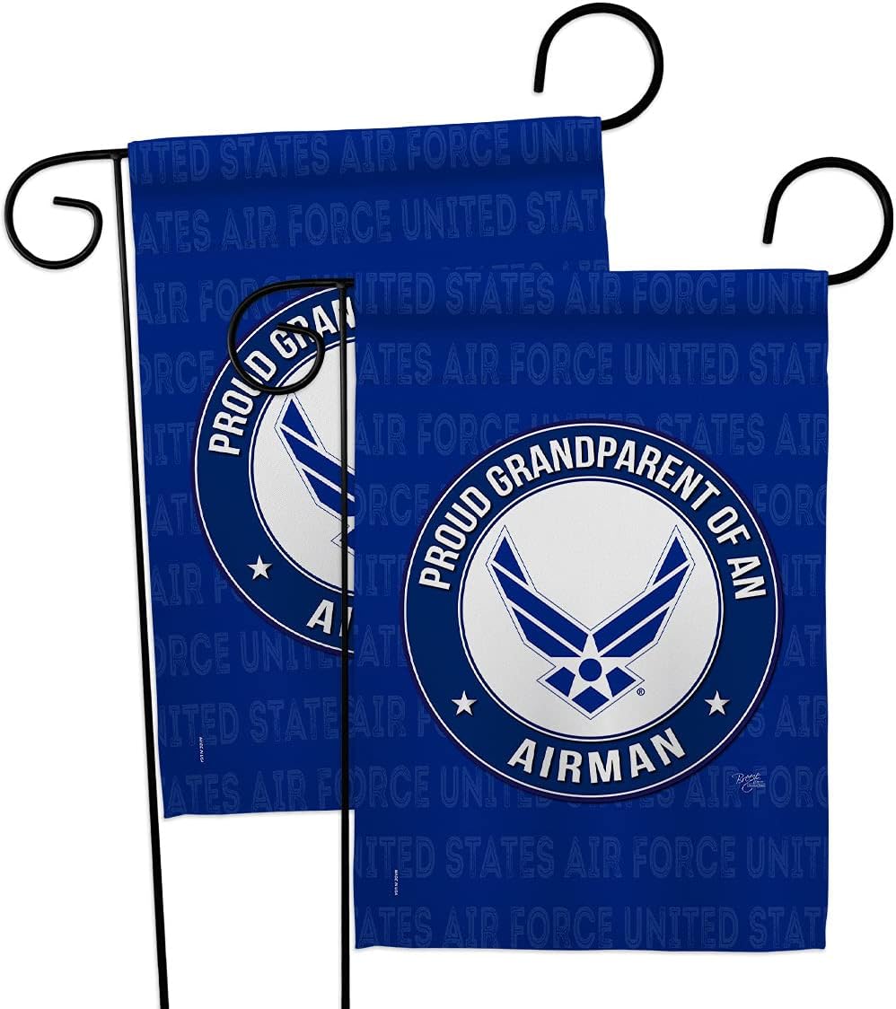 Breeze Decor Proud Grandparent Airman Garden Flag - 2pcs Pack Armed Forces Air Force USAF United State American Military Veteran Retire Official - House Banner Small Yard Gift Double-Sided 13 X 18.5