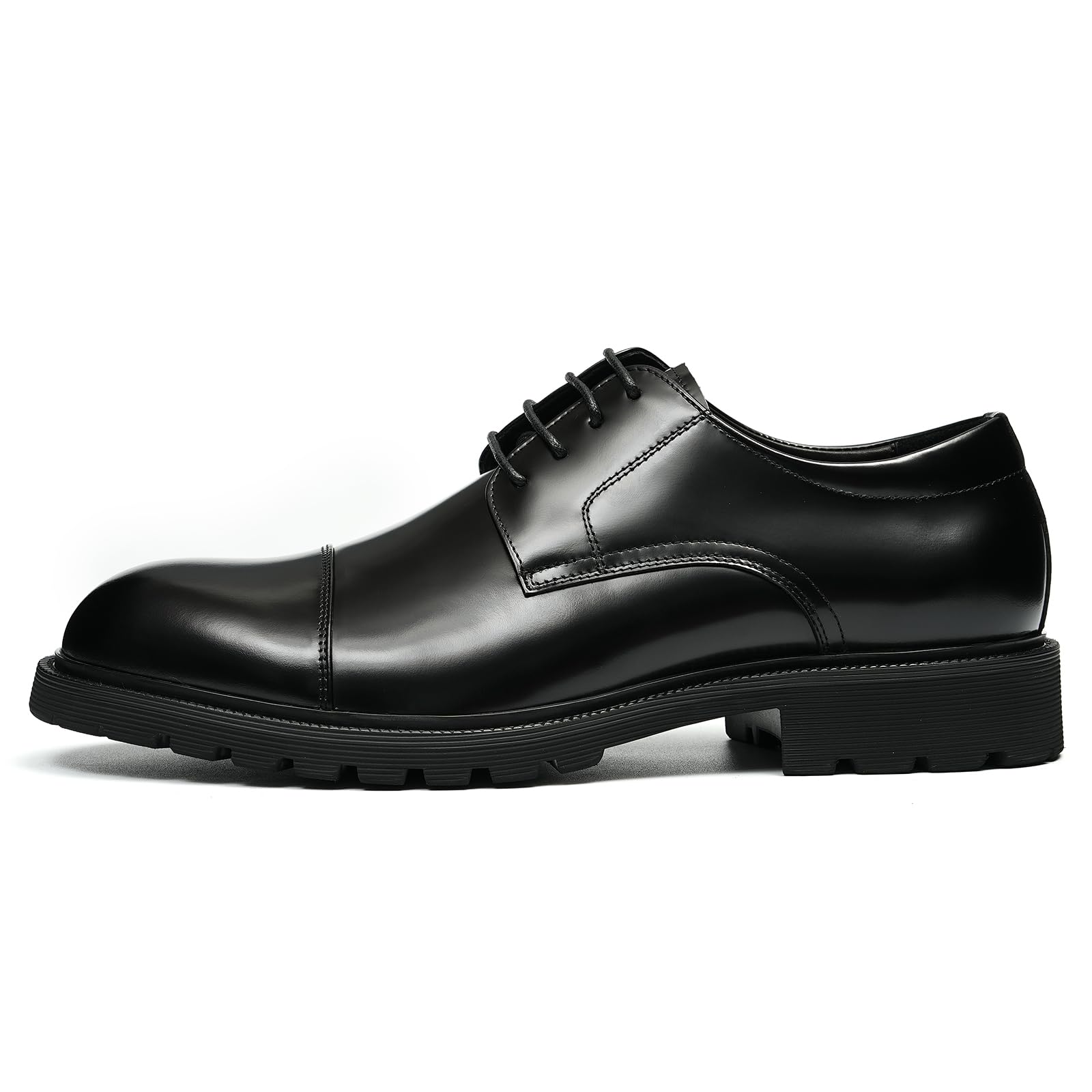 Herren Runde Zehe Bequeme Dicke Sohle Derbys Business Kleid Schuhe Anzugschuhe Formelle Echtes Leder Schnürhalbschuhe