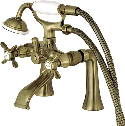 Kingston Brass KS288AB Essex Grifo de bañera con 2 manijas para montaje en cubierta con ducha de mano, latón antiguo