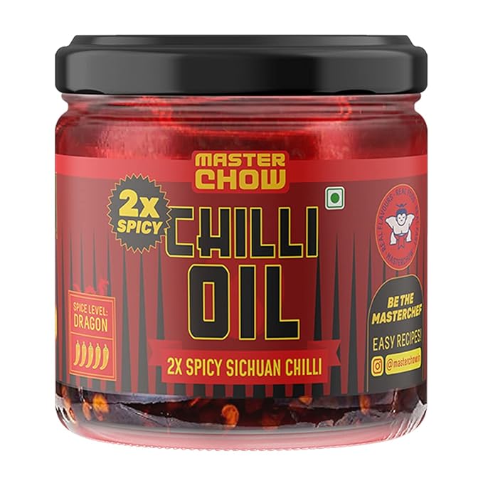 MasterChow 2X Spicy Sichuan Chilli Oil (170g) | Extra Hot | Made with Sichuan Peppercorns, Crunchy Garlic & Red Chillies | All Purpose Condiment | Eat With Momos, Pizza, Noodles