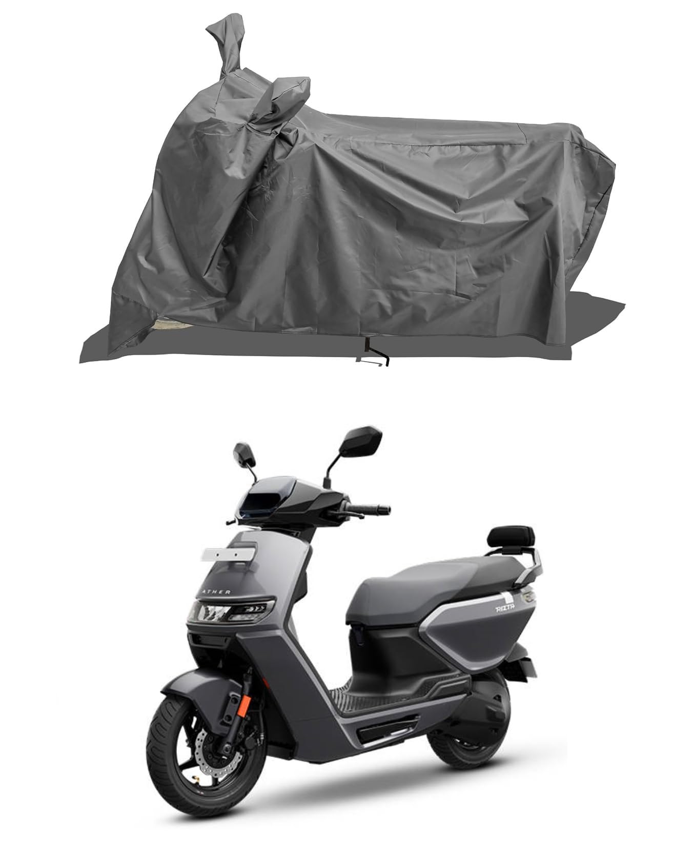 ROMEIZ - Two Wheeler - Bike Cover for Ather Rizta S Electric Scooter Bike Cover with Water-Resistant and Dust Proof Premium 190T Fabric_Entire Grey-image-10