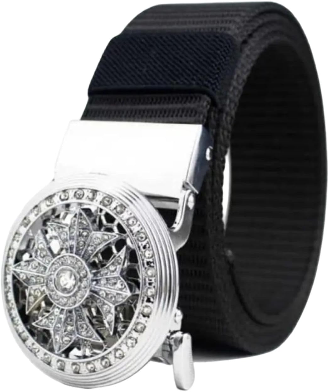 Men’s Nylon Belt with Round Chakri Silver – Adjustable Strap, Formal & Casual Wear Waist Belt