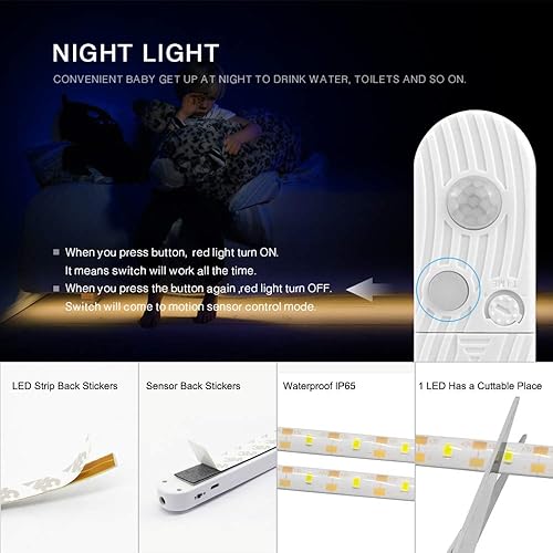 Miniatura 5 de CFGROW - Sensor de movimiento de iluminación para debajo del gabinete, 10 pies escalera de cama de cuatro modos armario lámpara cinta, impermeable 5