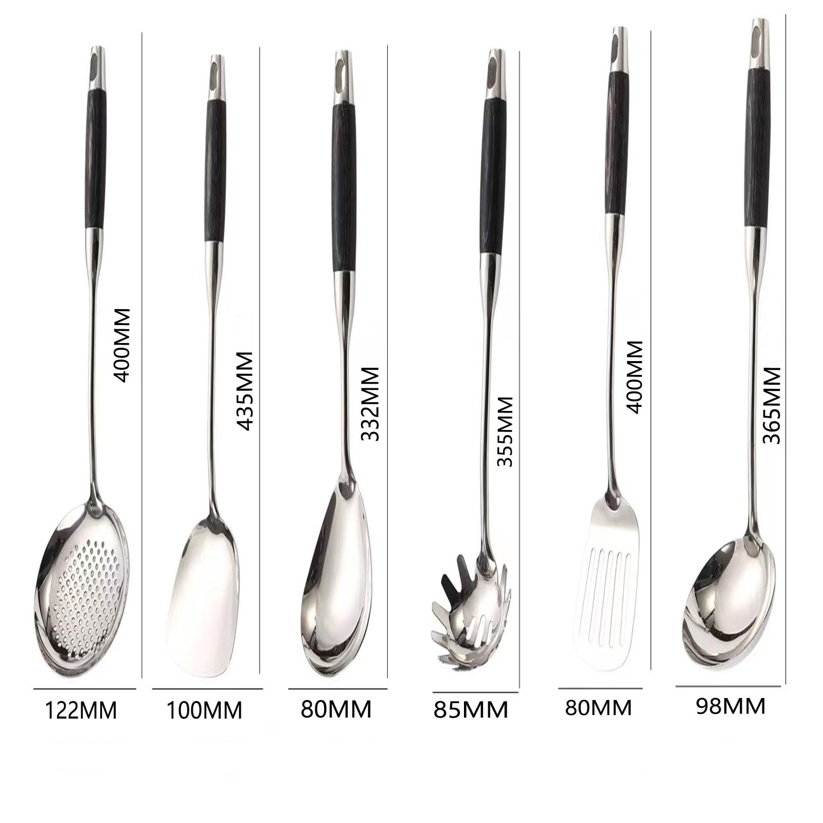 Küchenhelfer-Set, 7-teiliges Kochbesteck-Set Aus Edelstahl Mit Halter Inkl. Wender, Pfannenwender, Löffel, Pastalöffel, Suppenkelle Und Servierlöffel Silver,One Size