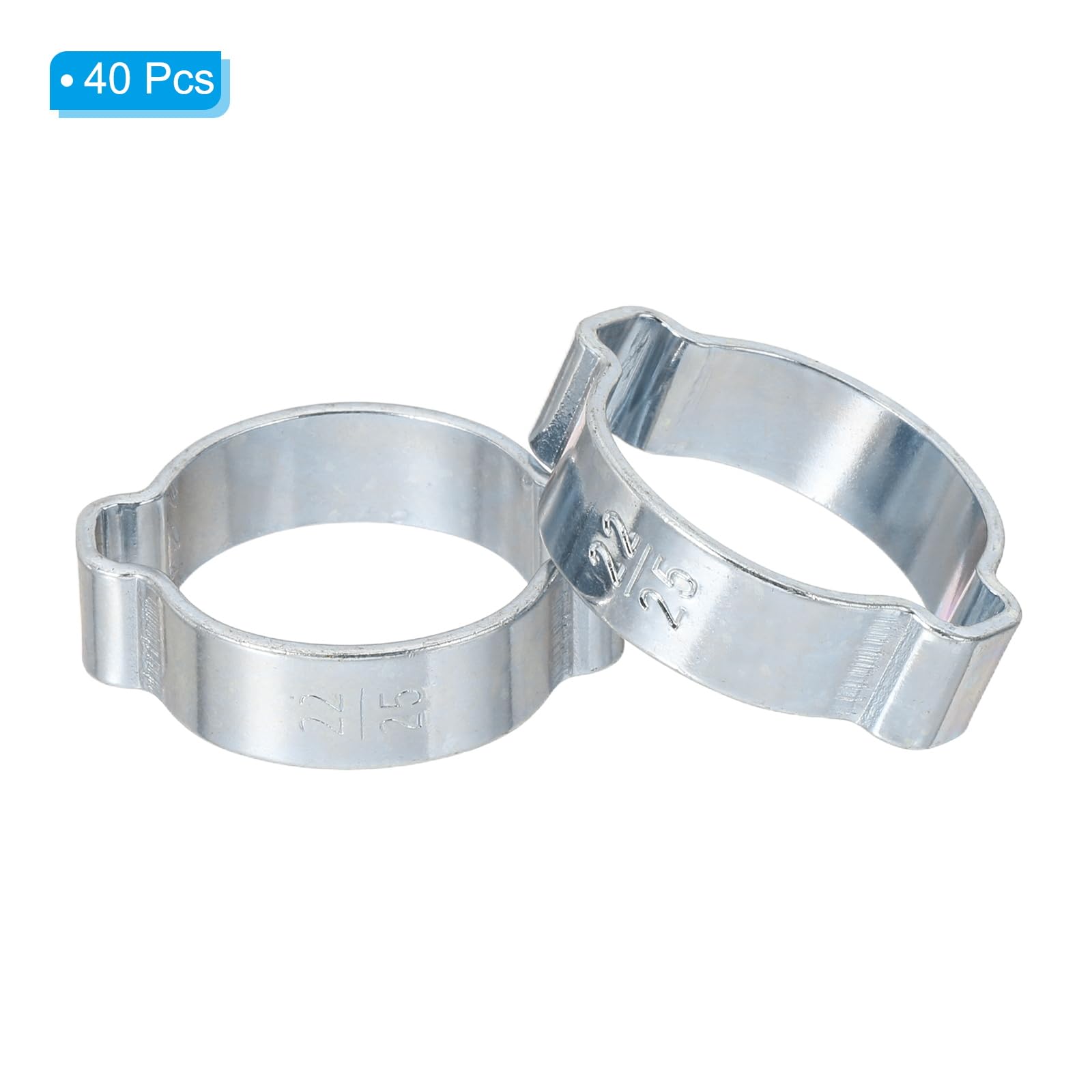 PATIKIL 40 Pack 22-25mm Double Ear Hose Clamp, Galvanized Steel O Clip Crimp Rings for Fuel Petrol Pipe Tube Fitting Connections, Silver Tone - Image 3