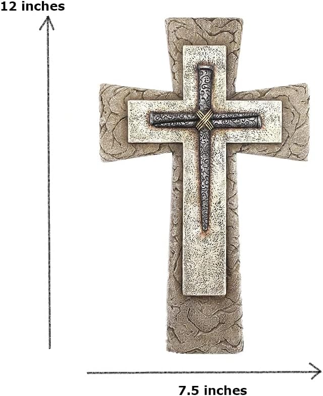Comfy Hour Faith and Hope Collection Faux Stone with Nail Wall Cross, Religious Decoration, Polyresin