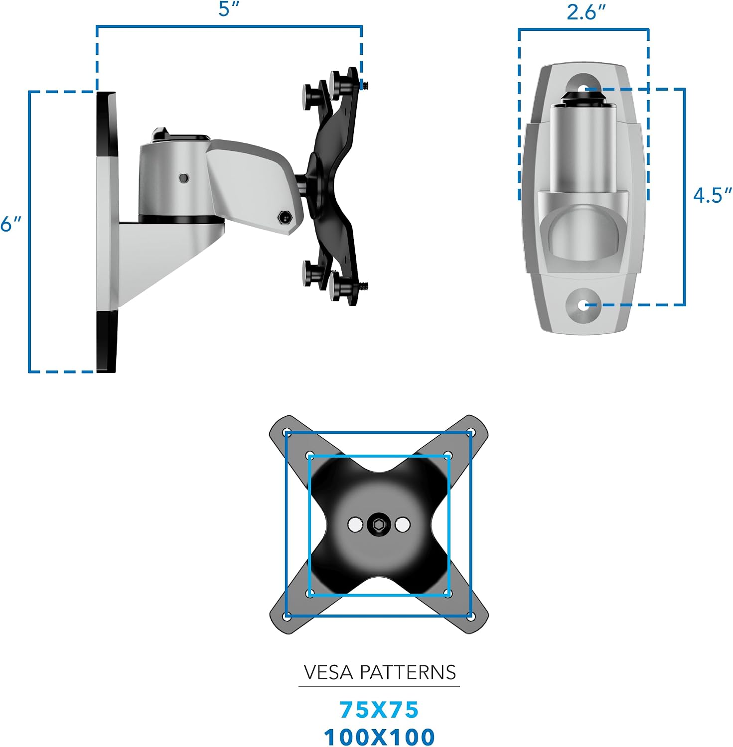 Mount-It! CLiX Series Single Monitor Wall Mount Compact Articulating Arm, TAA-Compliant, Fits 13-34" Screens up to 30 lbs, VESA 75 100, Aluminum, Space-Saving Low-Profile Design, Quick-Connect, Silver