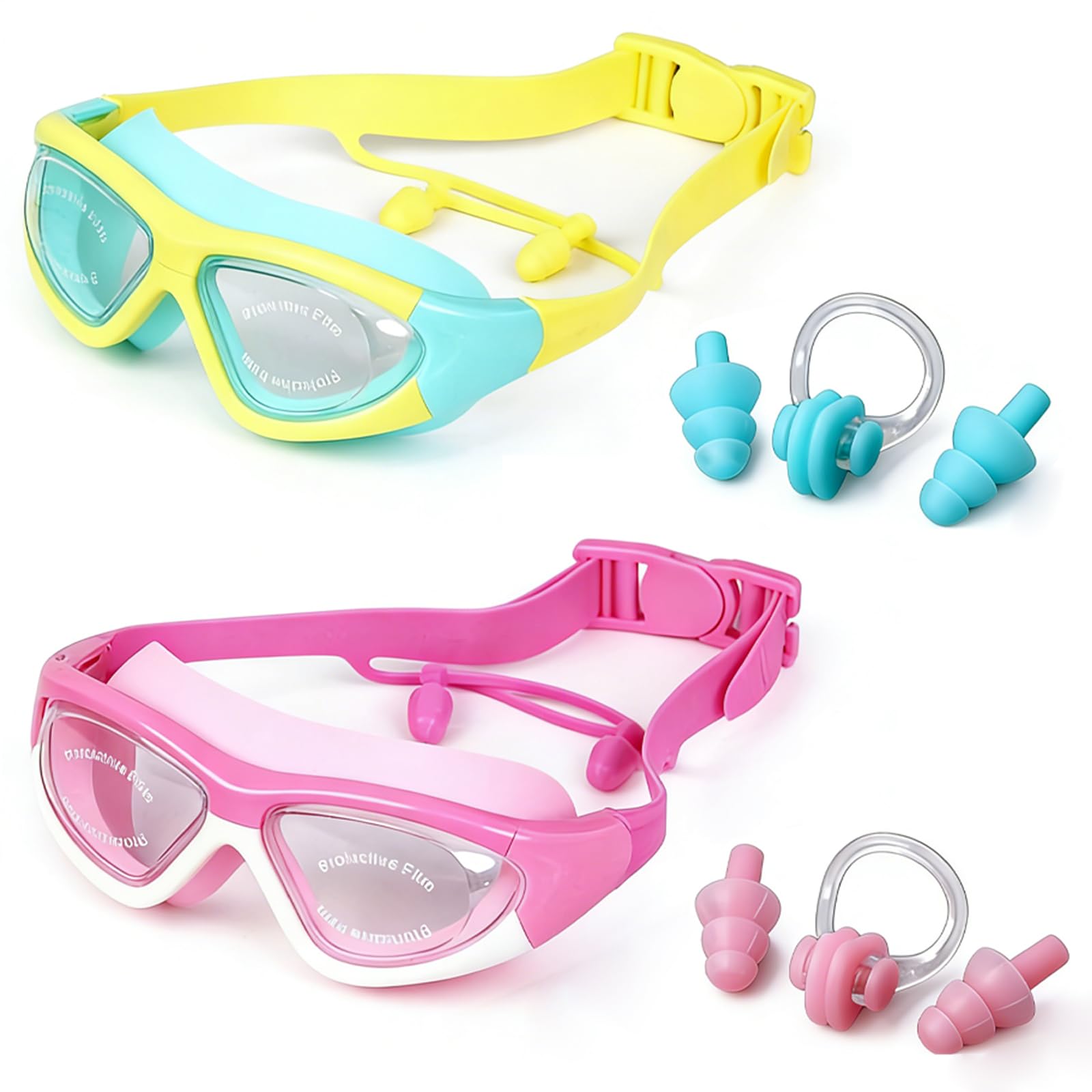 YcsRnn Kids Swimming Goggles, Swimming Goggles Kids, Goggles Kids 6-14, Girls Swimming Goggles, Swim Goggles Kids 6-14, Swimming Goggles Set with 4 Pairs Goggles, 2 Ear Plugs and 2 Nose Clips