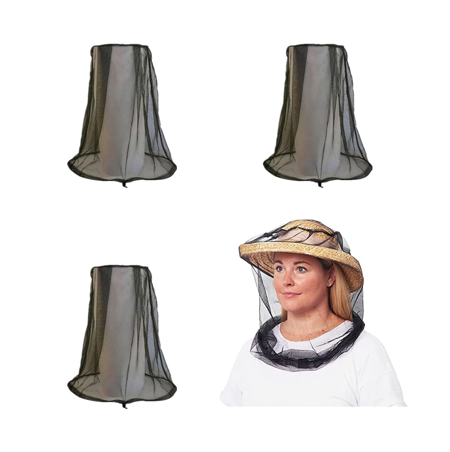 Tounlinx4 Pcs Premium Mosquito Head Net Mesh, Extra Fine Holes, Insect Netting, Bug Face Shield, Soft Durable Fly Screen, Protection for no See um Midges Gnats, Carry Bag