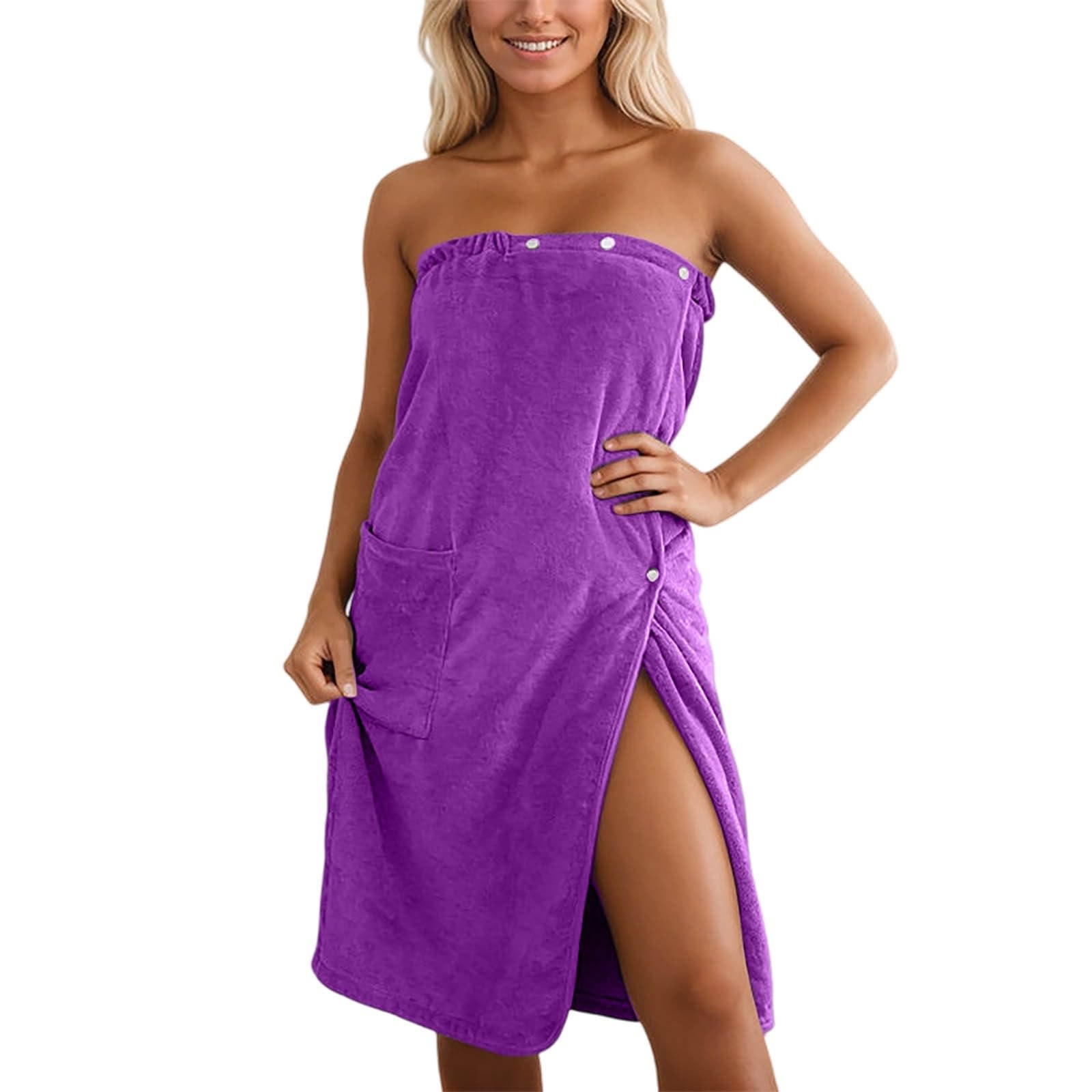 Towel Robe For Women Lightweight Quick Drying Spa Robe Shower Wraps Cotton Blend Bathrobes With Pockets For Swimming