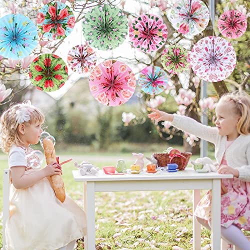 Image of Thenshop 12 Pcs Tea Party Decorations Floral Party Hanging Paper Fans Wedding Paper Fans Decorations 3 Sizes Vintage Tea Bridal Shower Birthday Ceiling Decor