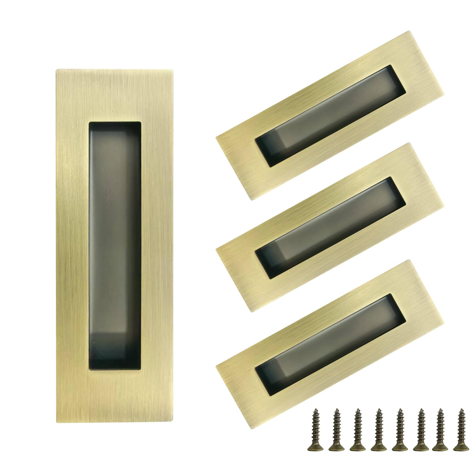 Recessed Finger Flush Pulls，Pocket Door Handles，for Sliding Barn Doors Handle, Bifold Doors Stainless Steel Rectangular Door Pulls Hardware (Bronze, 6 Inch - 4p)