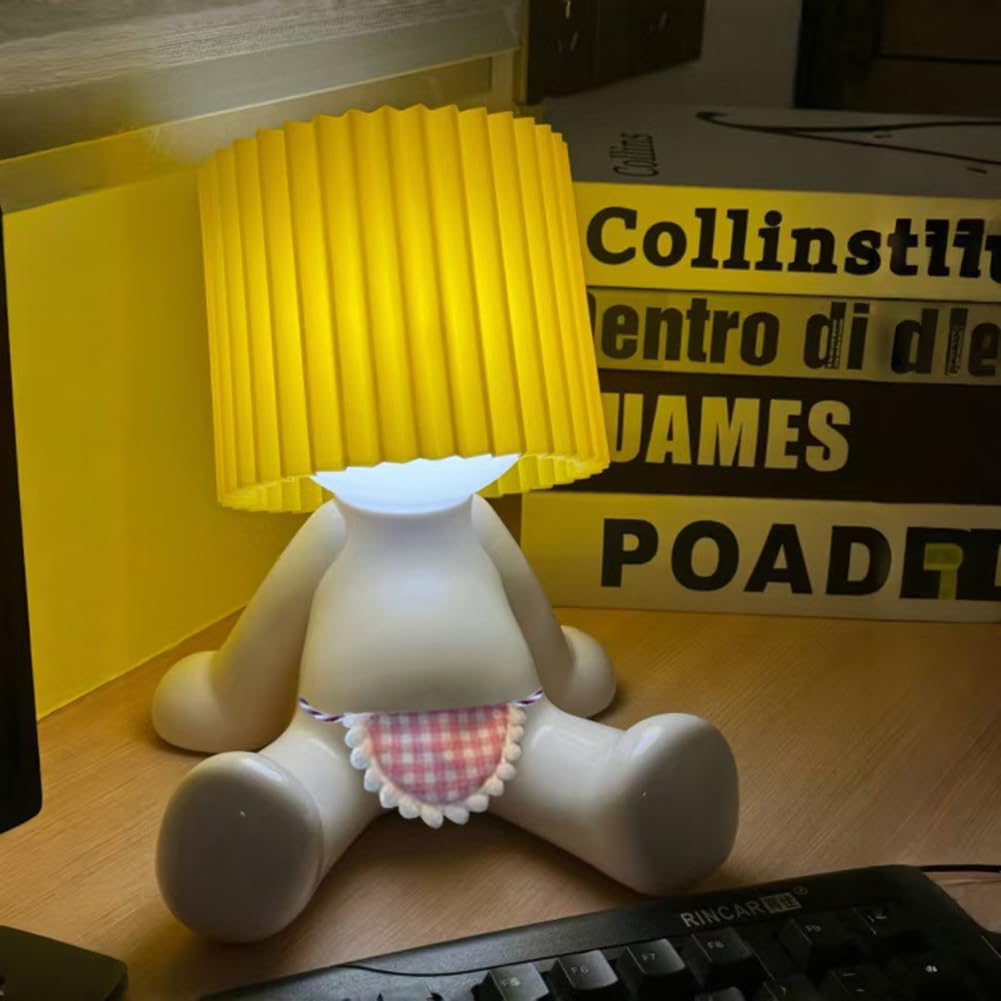 Umikk Lustiges LED Tischleuchte,Lampe „Ein kleiner schüchterner Mann“,Kreative A Little Shy Man Nachttischlampe, USB-Aufladung Tischlampe Mit Schirm,LED Nachttischlampe (Gelb (mit Feigenblatt))