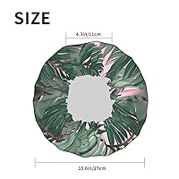 Vista 6 de Gorro de ducha con estampado de hojas de palmera verde rosa para mujer, gorro de baño impermeable reutilizable de doble capa, gorro de ducha