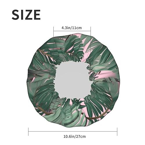 Miniatura 6 de Gorro de ducha con estampado de hojas de palmera verde rosa para mujer, gorro de baño impermeable reutilizable de doble capa, gorro de ducha para