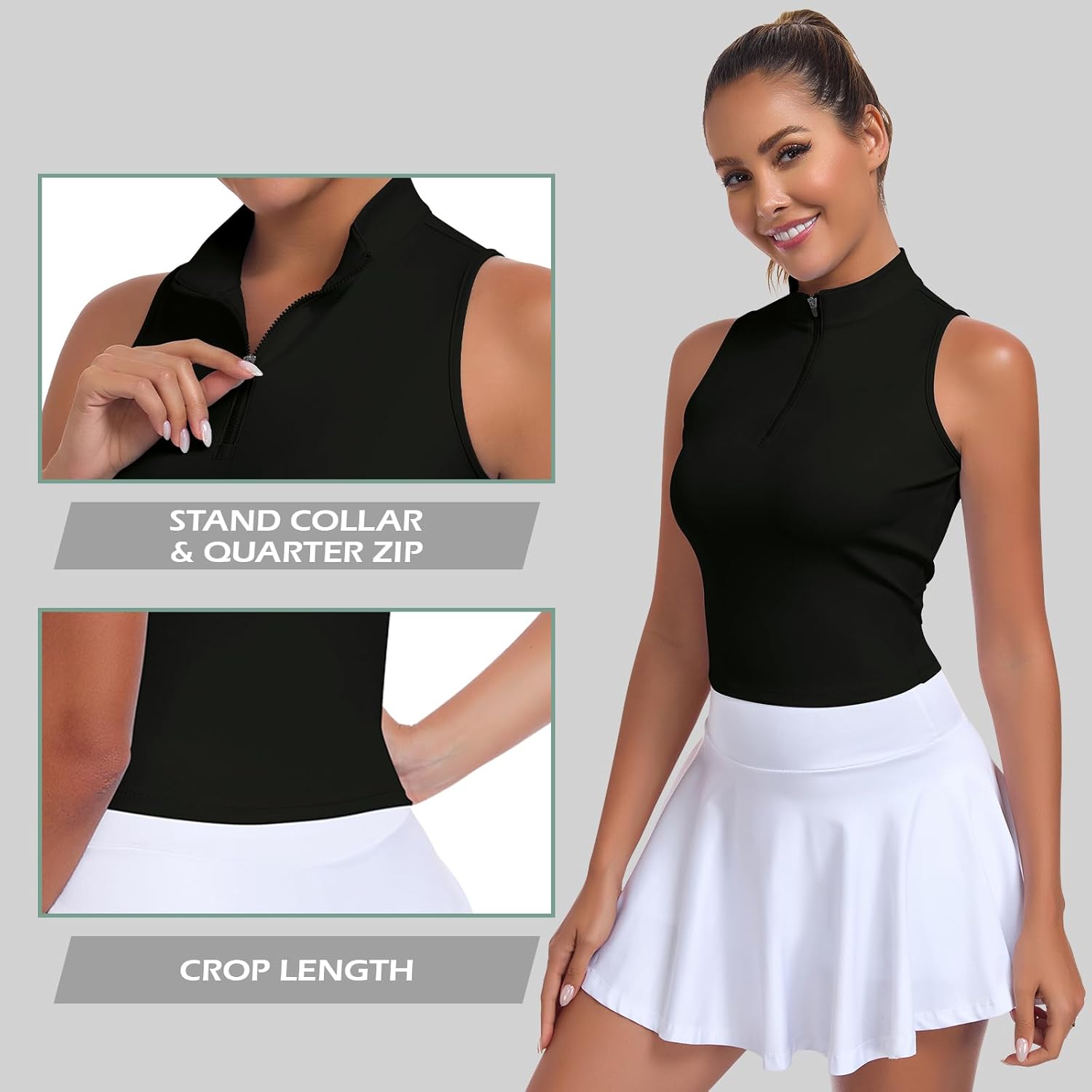 WOWENY Golf Shirts for Women Sleeveless Polo Tennis Top Athletic Workout Cropped Tank Tops Pickleball - Image 3