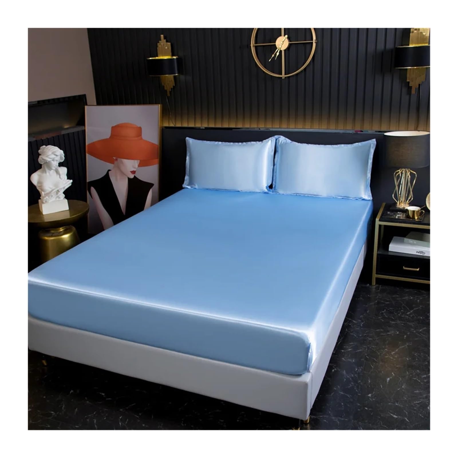 Drap-housse en satin rayonne lit 180x200 bonnet 25cm housse matelas