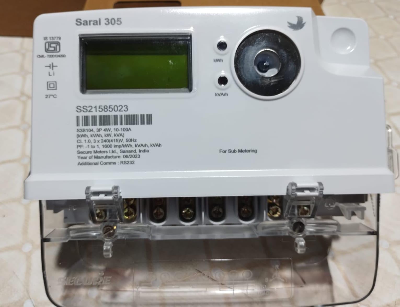 Energy Meter Saral 305 Uni-Directional 10-100A, for Sub Metering